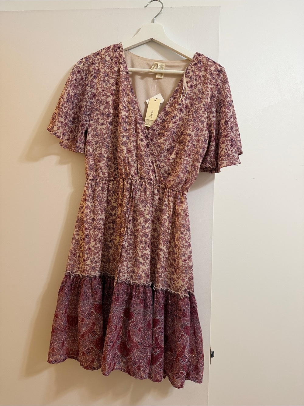 Floral V-Neck Tiered Midi Dress - Purple